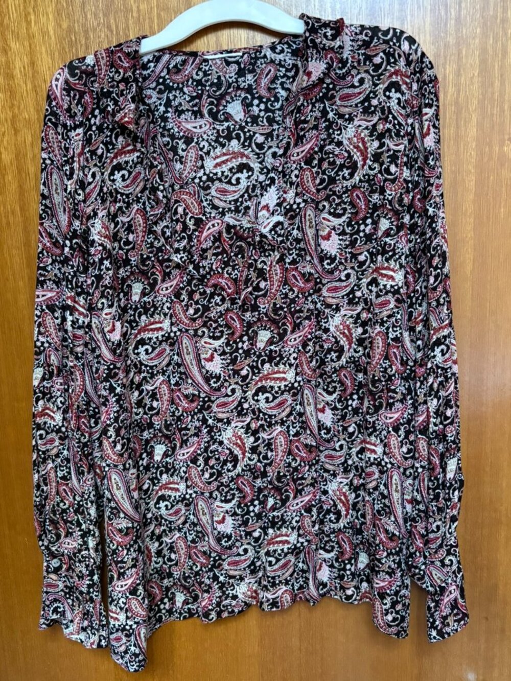 J Jill Paisley Boho Lightweight L/S Blouse Top Tunic Ruffled V-Neck SZ XL
